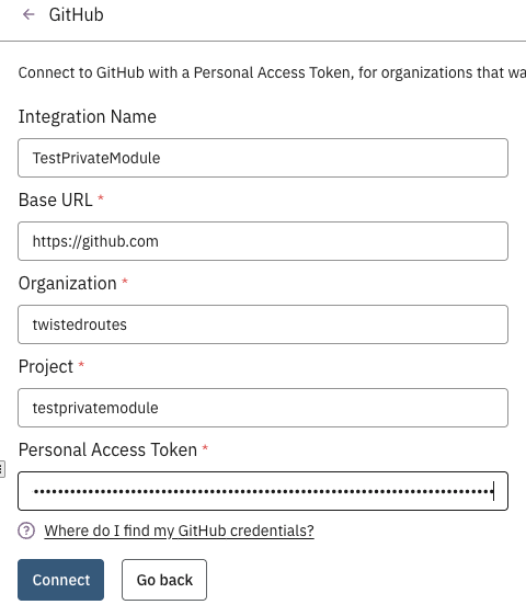 Connecting GitHub private repo